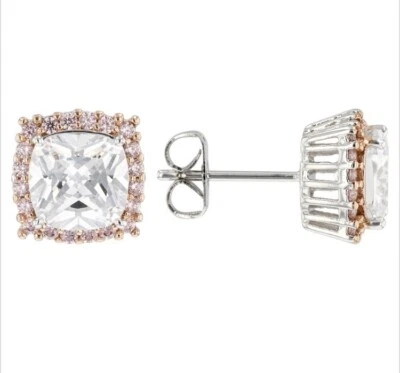 Aretes de circonita cúbica blanca y rosa rodio sobre bronce 5,77 ctw Foto 1 de 3