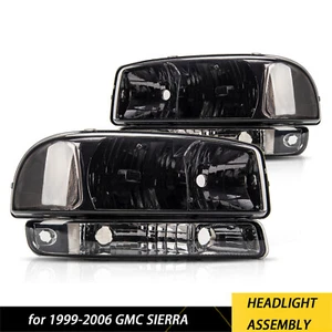 Fit For 1999-2007 GMC Sierra 1500 2000-2006 Yukon Smoke Headlights+Bumper Lamps - Picture 1 of 12