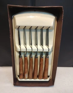 6 VTG Stainless Forever Sharp Steak Knife Set Regent Sheffield Bakelite England - Picture 1 of 13