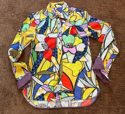 Vtg Women's Robert Graham Ltd Ed Priscilla Cuban Mod Floral Color Block Shirt L - Image 1 of 4