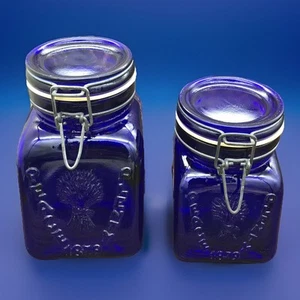 Vtg cobalt blue crown lord 1968 italy canister 2pc set 1 1/2”  qt/1pt 1879 USA - Picture 1 of 24