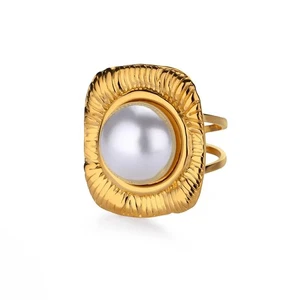 Damen Perlen Ring Edelstahl Gold Offen Geometrisch 2 Varianten Hochzeit Schmuck - Bild 1 von 9