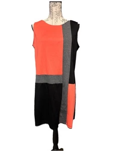 NWT Worthington Stretch Sleeveless Black & Hot Coral Color Block Dress Size L - Picture 1 of 17
