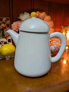 IKEA Sweden Dinera White Coffee Tea Pot 8.5"  Yellow Top Modern Minimalist - Picture 1 of 7