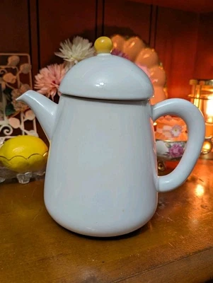 IKEA Sweden Dinera White Coffee Tea Pot 8.5"  Yellow Top Modern Minimalist - Image 1 of 4