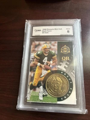 1998 Pinnacle Mint Brett Favre DIE CUT COIN Card #3 Packers HOF Graded With Coin - Image 1 of 2