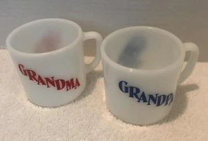 Vtg Anchor Hocking Milk Glass Grandpa And Grandma Two Sided Coffee Mug Set - Picture 1 of 4
