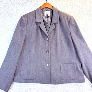 Talbots Charcoal Gray 100% Pure New Wool Lined 3-Button Blazer Size 18 Vintage - Picture 1 of 10