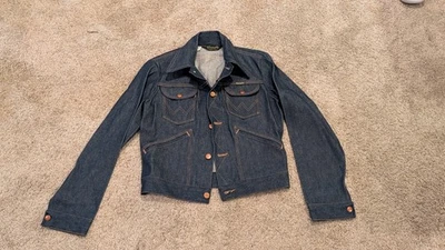 VTG 70S WRANGLER SANFORSET 126MJ 14 OZ NO FAULT DARK WASH DENIM JACKET USA SZ 36 - Image 1 of 4