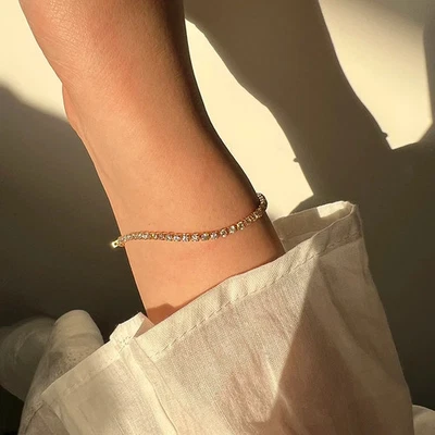 ✨ Elegantes Tennisarmband Damen 💫 Gold Frauen Kristall Schmuck Geschenk 💎 - Bild 1 von 4