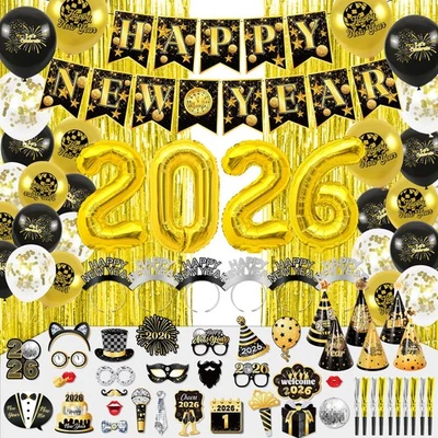 Discoteca Oro Negro Decoraciones Año Nuevo Año Nuevo Fiesta Suministros 2026 Año Nuevo... Foto 1 de 4