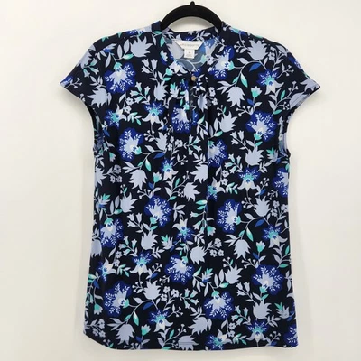 Liz Claiborne Floral Blouse Top Womens Medium Cap Sleeve Blue Multicolor - Image 1 of 4