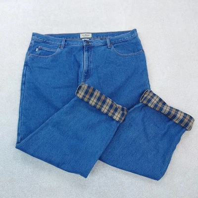 LL Bean Plaid Lined Denim Jeans Heavy Thick Relaxed Fit 100% Cotton Men's 42x30 - Image 1 of 4