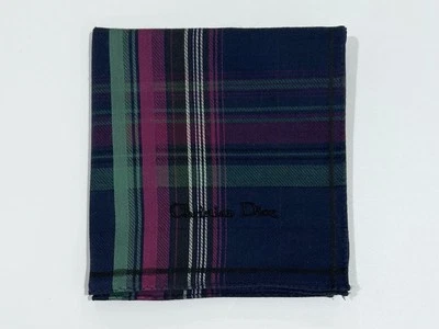 Handkerchief Man Christian Dior Check Blue Pink Striped Pocket Square Cotton 18” - Image 1 of 4
