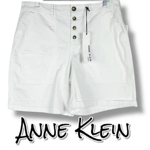 New With Tags Anne Klein Utility Cargo Shorts White Button Fly Womens Size 12 - Picture 1 of 12
