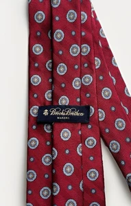 Brooks Brothers rote Seidenkrawatte Krawatte blau Medaillon England altes Geld adrett - Bild 1 von 8