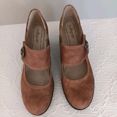 Softspots Brown Leather Mary Jane Block Heels Size 9 Slip On  - Image 1 of 4