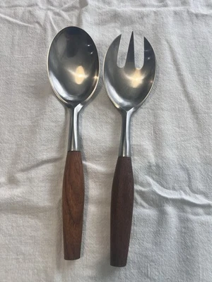 Pair Of Vintage MCM Dansk Salad Serving Set - Fjord- Teak Wood Handles - Изображение 1 из 4