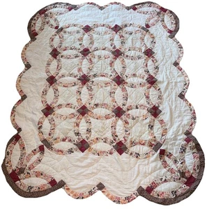 Vintage Doppel Ehering Quilt Tagesdecke weiß rosa Blumen 78x62 in lesen - Bild 1 von 23