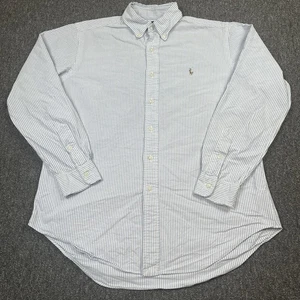 Ralph Lauren Shirt Mens Medium White Blue Striped Classic Fit Pony Logo Cotton - Picture 1 of 14