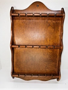 Vintage Wooden Wall Display Rack Shelf 18 Slot Spoon Storage Collectible Holder - Picture 1 of 10