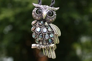 P64 Muschel Perlmutt Perlen Schmuck Anhänger Collier Schnur Halskette Kette Eule - Bild 1 von 1