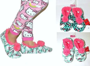 2 pairs NWT Hello Kitty Pom Pom Fleece Slipper Socks for Girls 11/12,13/1,2/3 - Picture 1 of 12