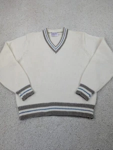 Suéter de Cricket para Hombres Grande Blanco Lana Cuello en V Pullover Tejido Polo Tenis De Colección - Imagen 1 de 8