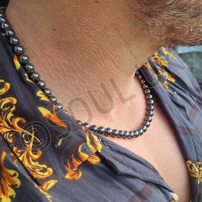 Gunmetal/ black Heavyweight Solid Hematite beaded Energy Healing Necklace Mens - Изображение 1 из 4