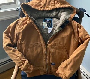 WALLS TOUGH WEAR CANVAS HOODED JACKET w/SHERPA LINING - Youth Large (12-14) BR - Picture 1 of 5