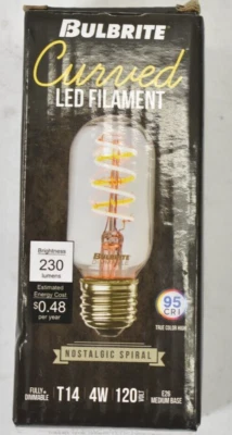 Bulbrite Curved LED Filament Vintage Style Light Bulb 4W Dimmable 776511 - Image 1 of 4