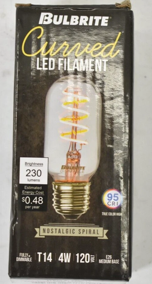 Bulbrite Curved LED Filament Vintage Style Light Bulb 4W Dimmable 776511 - Image 1 of 4