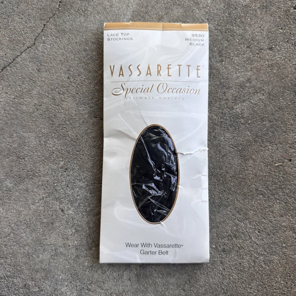 Medias íntimas vintage Vassarette con encaje en la parte superior Medias Negras 9530 NUEVAS Foto 1 de 2