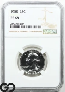 1958 Washington Quarter PROOF, NGC PF-68 ** Premium Quality PR! - Picture 1 of 5