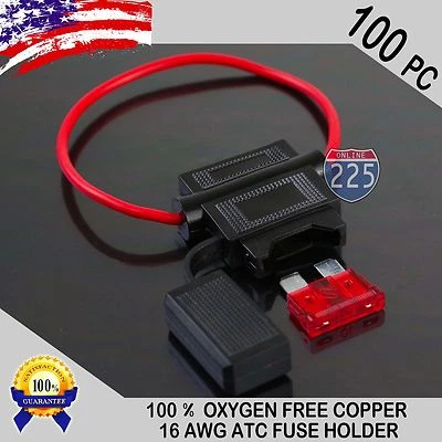 100 Pack 16 Gauge ATC In-Line Blade Fuse Holder 100% OFC Copper Wire + 1A - 40A - Image 1 of 4