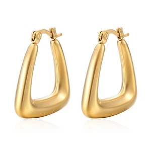 18K Gold Plated Geometric Triangle Hoop Earrings - Modern Minimalist Jewelry - Picture 1 of 6