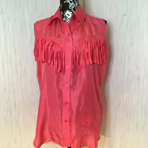Moda De Dakota Small Red Fringed Sleeveless Western Fringed Blouse 100% Silk - Picture 1 of 8