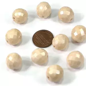 ChalkWhite Opaque Beige Luster Czech Fire Polished Round Glass Beads 14mm 10pcs - Picture 1 of 2