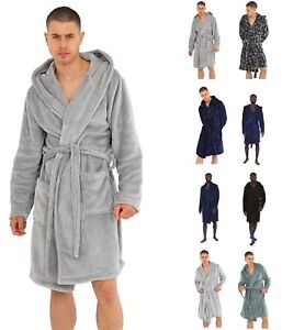Kraftd Mens Dressing Gowns, Luxury Fleece Mens Bathrobe cozy hooded robe size 