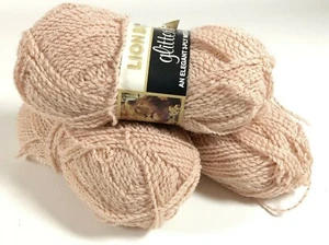 VTG Lion Brand Glitter Knit Blush Pink Gold Acrylic Yarn: Lot of 3 1.4 oz Skeins - Picture 1 of 6
