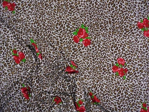 Tela elástica impresa DTY Spandex marrón guepardo rojo rosa floral B308 - Imagen 1 de 1