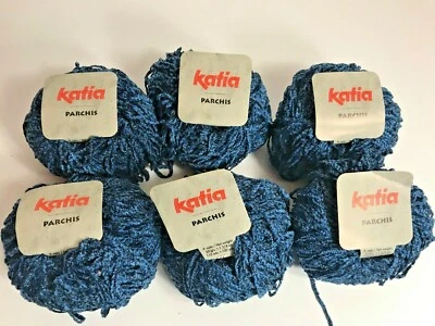KATIA YARN ~ PARCHIS ~ Acrylic/Viscose ~ Blue ~ Spain ~ Skein Balls ~ Lot/6 - Image 1 of 4