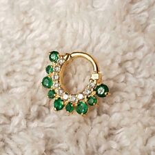 0.30 Ct Round Cut Emerald & Diamond Septum Nose Pin Ring 14k Yellow Gold Over