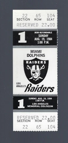 DAN MARINO VINTAGE 1984 NFL MIAMI DOLPHINS @ RAIDERS FULL FOOTBALL TICKET Cover