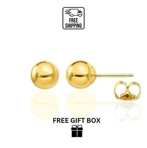 14K Yellow Gold Ball Push Back Earrings - Picture 1 of 10