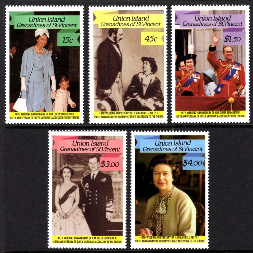 Islas San Vicente Unión 213-216 Reina Isabel aniversario de boda x45154 Foto 1 de 1