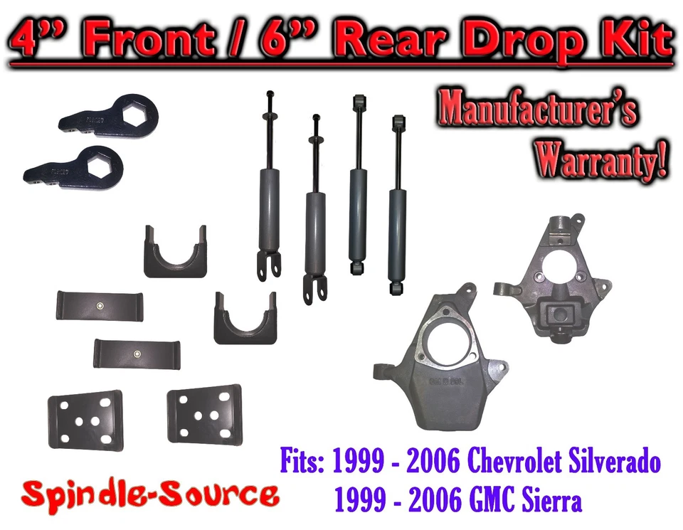 4" / 6" Drop Kit + Shocks FOR 99 - 07 Chevrolet Silverado GMC Sierra 1500 4WD - Image 1 of 1