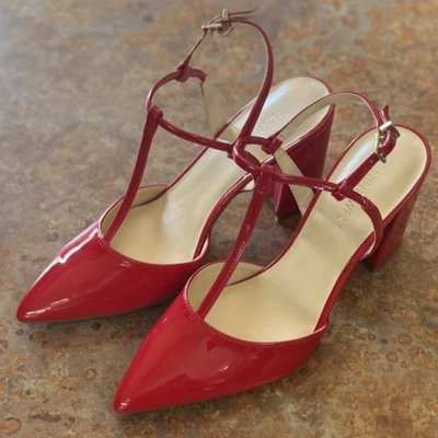 NINE WEST WOMEN'S CINEA3 T STRAP RED HEELS SIZE 7.5 NEW IN BOX NO LID - Image 1 of 4