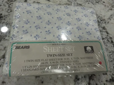 Juego de sábanas dobles vintage Sears Perma Prest Petite Garden azul aciano EE. UU. NUEVO Foto 1 de 4