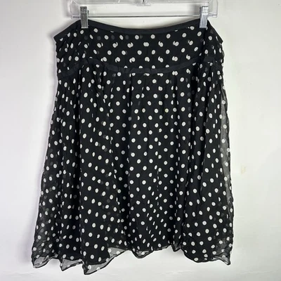 Ralph Lauren black with white polka dots pleated silk skirt Sz 16 - Image 1 of 3